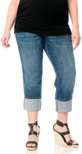 Motherhood Indigo Blue Plus Size Secret Fit Belly(r) Cuffed Maternity Crop Jeans