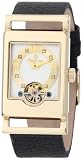 Burgmeister Delft BM510-282 Damen Automatik Uhr IP Gold wei&szlig;-gold offene Unruh Swarovski-Kristalle Leder schwarz