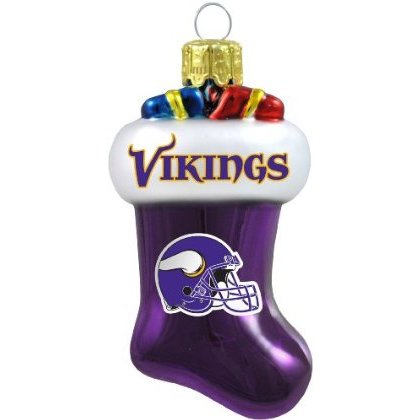 Minnesota Vikings Blown Glass Stocking Christmas Tree Ornament