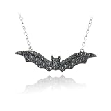 Sterling Silver Black Diamond Bat Necklace