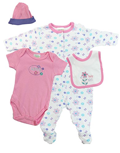 Affection Baby Clothing Love Baby Girl Bodysuits Nightwear Bibs and Hat, 4 pieces