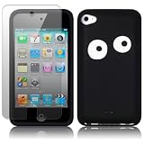 APPLE IPOD TOUCH 4TH GEN EYES LASERED SOFT SILICONE SKIN / COVER / CASE / SHELL / GEL - BLACK/WHITE, WITH SCREEN PROTECTOR PART OF THE QUBITS ACCESSORIES RANGE