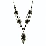 Delicate Drop Hematite Tone Onyx Hues Pendant Necklace