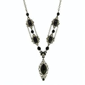 Delicate Drop Hematite Tone Onyx Hues Pendant Necklace