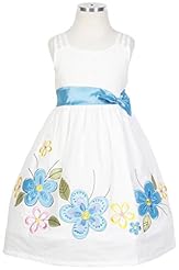 Embroidered Jeweled  Cotton/Satin  Dress With a Bow(s) and a Sash 