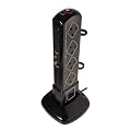 Masterplug Indoor Power SRPC102PB-MS 10-Gang Tower Surge-Protected Socket with 2 m Extension Lead and Coax Protection (Polished Black)