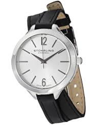Stuhrling Original Womens 568.01 Soiree "Deauville Sport" Stainless Steel and Black Leather Wrap Watch