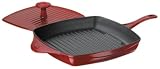 Calphalon Enamel Cast Iron Panini Pan with Press, Cabernet Red