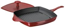 Calphalon Enamel Cast Iron Panini Pan with Press, Cabernet Red