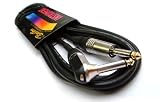 Black Guitar Lead Cable: 10ft / 3m (Straight Jack to Angled Jack) Leads / Cables for Electric, Bass & Acoustic Guitars, Keyboard, Digital Piano