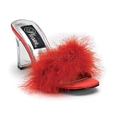 Red Marabou Slipper Shoes 3.25 inch Square High Heels