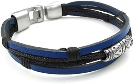 Men Women Vintage Punk Leather Rope Bracelet Tribal Braided Hand Strap Wristband Bracelet Blue