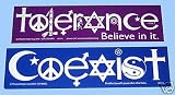 COEXIST and TOLERANCE Bumper Stickers 2 Great Stickers, 1 WONDERFUL MESSAGE!