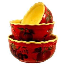 KITCHEN BOWLS,MIXING BOWLS,TUSCANY ORCHARD RED DECOR by ACK