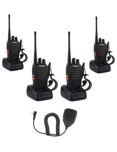 Retevis H-777 UHF 400-470MHz 16CH CTCSS/DCS Best Economic Applicable Walkie Talkies with Headsets 2 Way Ham Radio Black 4 Pack And a Retevis Handheld PTT Speaker Mic