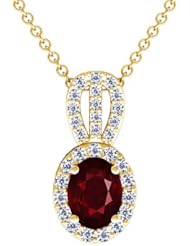 14K Yellow Gold Oval Cut Ruby And Round Diamond Pendant