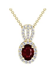18K Yellow Gold Oval Cut Ruby And Round Diamond Pendant