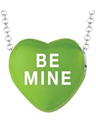 Sterling Silver 17mm Green enamel Sweethearts BE MINE Heart Pendant