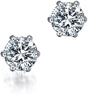 Sterling Silver Stud Earrings Round Cut Cubic Zirconia Plating 18K White Gold Imuse