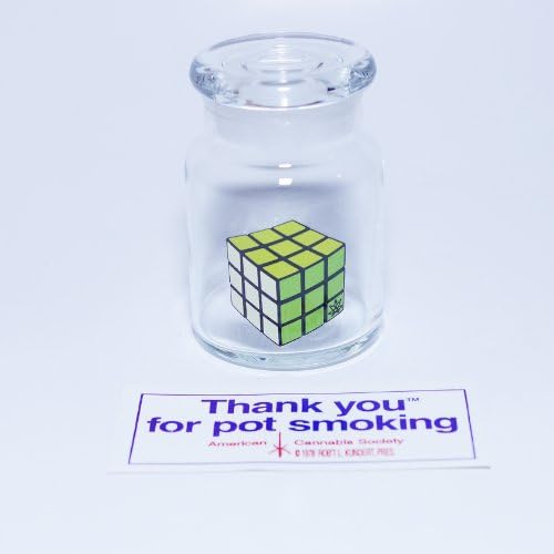 Bundle - 2 Items - 420 Pop-Top Jar - Rubik's Cube Decal with 2" x 4" Thank You For Pot Smoking Sticker (Small)