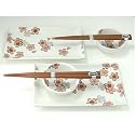 White Sakura Cherry Blossom Sushi Plate Set for Two