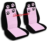 2 black and sweet pink car seat covers with paw prints for a 2009 Chevy Cobalt. Airbag friendly