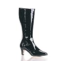 3 Inch Sexy High Heel Black Knee Boot Block Heel Side Zip Black Patent