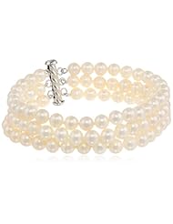 Sterling Silver Three-Row White A-Grade Freshwater Cultured Pearl Bracelet (6.5-7mm), 8"