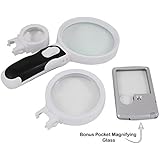 Magnifying Glass Set with LED Light, 2.5x, 5x and 16x Lens for Reading (Stronger Than 10x Magnification), Bonus Handheld Pocket Magnifier, Credit Card Size, 3x and 6x Zoom, Reader Friendly, Lighted