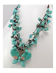 Cotton Waxed Thread Turquoise Necklace In Copper
