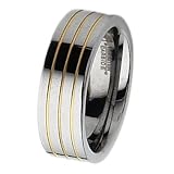 14K Gold Plated Grooved Polished Tungsten Carbide Ring (8.0 mm) - Sizes 7-13