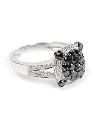 1.07ct Black & White Diamond Christmas Ring Sterling Silver Fine Jewelry