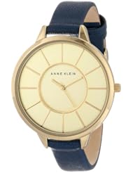 Anne Klein Womens AK/1500CHNV Slim Gold-Tone Case Navy Leather Strap Watch