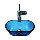 〔290mmoval-bl〕　強化ガラス製　オーバル　小サイズ　洗面ボウル　ブルー　【サイズ：Ｗ290*Ｄ185*Ｈ90】