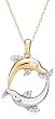 14k Two-Tone Gold Diamond Dolphin Circle Pendant (1/10 cttw, G-H Color, I1 Clarity), 18"