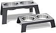 PetFusion Elevated Pet Feeder in Premium Anodized Aluminum (Short 4", Gray).  Includes 3rd bowl, shallow 1.1"