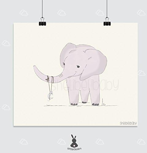 Modern Nursery Art, elephant playing with mouse, Wall Art for Children Room Playroom, Baby Nursery Decor
