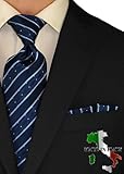 Berioni Hand Made in Italy 100% Woven Silk Mens Neck Tie + Pocket Square Jacquard Woven Tie and Hanky Set Navy Blue W2 (Navy Blue W2)