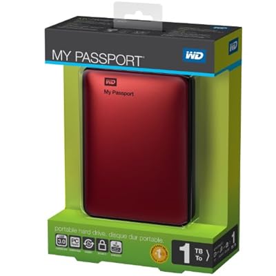 WD My Passport 1TB Portable External Hard Drive Storage USB 3.0 Red (WDBBEP0010BRD-NESN)