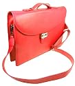 Lucrin - Red leather Briefcase 1 compartment with shoulder strap