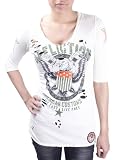 AFFLICTION Live Fast 3/4 Sleeve V Neck Womens Shirt White Size XL