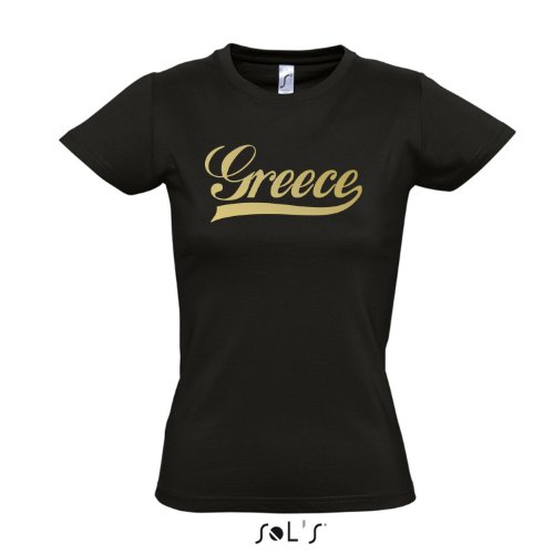 Damen T-Shirt – Griechenland Oldschool Greece LÄNDERSHIRT EM / WM FAN Trikot S-XXL , Deep black – gold , M