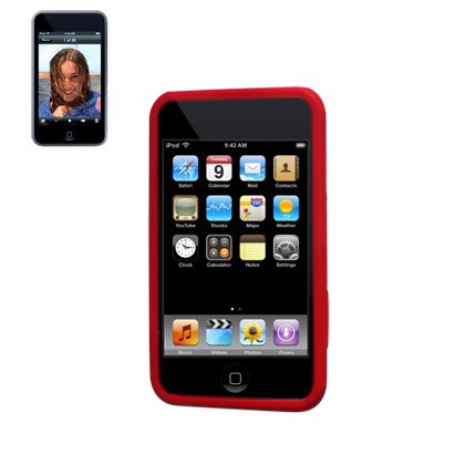 New Fashionable Perfect Fit Soft Silicon Gel Protector Skin Cover (Faceplate Snap On) Rubber Cell Phone Case with Screen Protector for Apple iPod Touch (3rd Generation) - Red