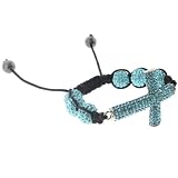Blue Bling Cross Macrame Bracelet in 11mm Rhinestone Beads - Adjustable Length - 6-10