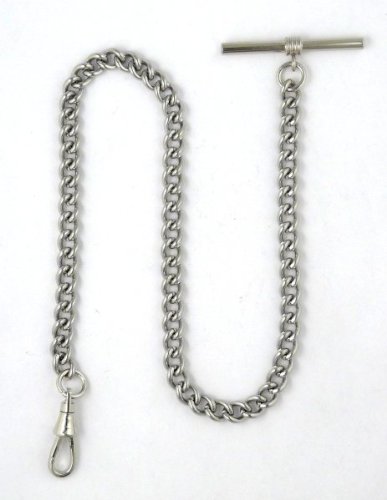 Dueber Chrome Plated Stainless Steel Pocket Watch Chain with T Bar