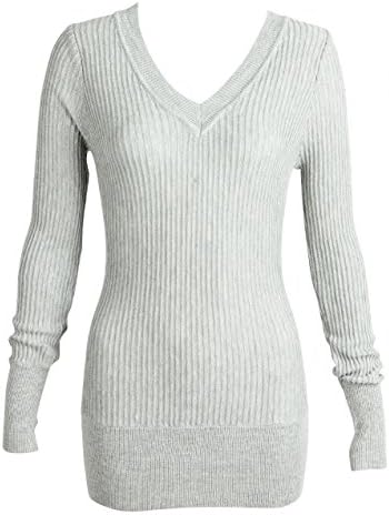 Alloy Apparel Women's Ribbed V-neck Tunic Sweater M T Heather Gray