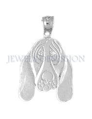 Rhodium-Plated 925 Sterling Silver Basset Hound Dog Pendant