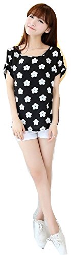 夏物ゆったりシフォンシャツ ストライプ プリントＴシャツ 半袖 カジュアル 通勤 学生 体型カバー 丸襟 チュニック丈 ボーダー 花柄 水玉 ハート 柄Tシャツ レディースファッション オリジナルアクセサリー付属 lpsb100034