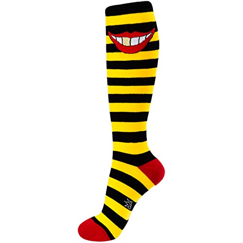 Gumball Poodle Unisex Cotton Gold Smile Knee High Crew Tube Socks (Black/Yellow)