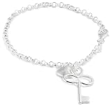 Image of Silver B1940 19cm Heart & Key Charm Bracelet